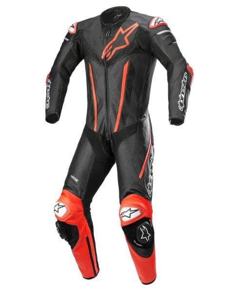 ALPINESTARS FUSION LEATHER 1 PC Black, Fluorescent, Red